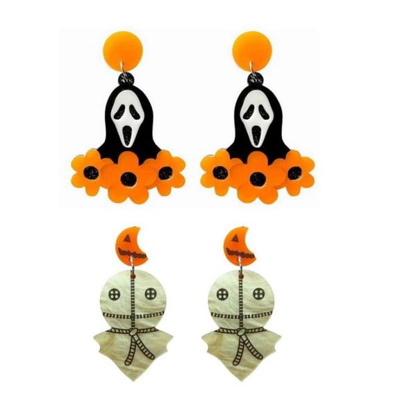 

dangle chandelier halloween moon pumpkin ghost earrings for women acrylic punk goth statement trendy fashion jewelry 90s y2k gif9191519, Silver