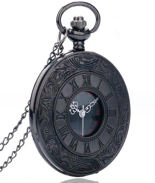 

vine charm black fashion roman number quartz steampunk pocket watch women man necklace pendant with chain gifts7024193, Slivery;golden