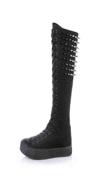 

boots autumn new punk rivet shoes versatile dance lace up side zipper super high boots women039s trend7370910, Black