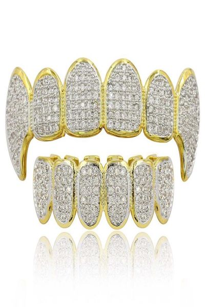 

hip hop jewelry mens grills 18k gold plated all iced out diamond grillz teeth bling shiny rock punk rapper2933207, Black