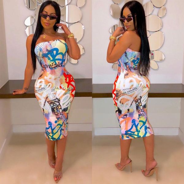 

anjamanor spaper graffiti print long sleeve bodycon midi dress women fall winter fashion club dresses d60-ac64 y200418, Black;pink
