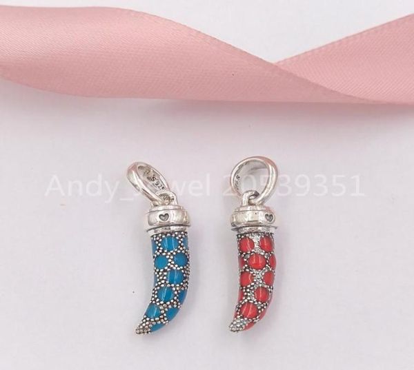 

andy jewel authentic 925 sterling silver beads turquoise italian horn necklace pendant turquoise enamel charms fits european style jewelry b, Black