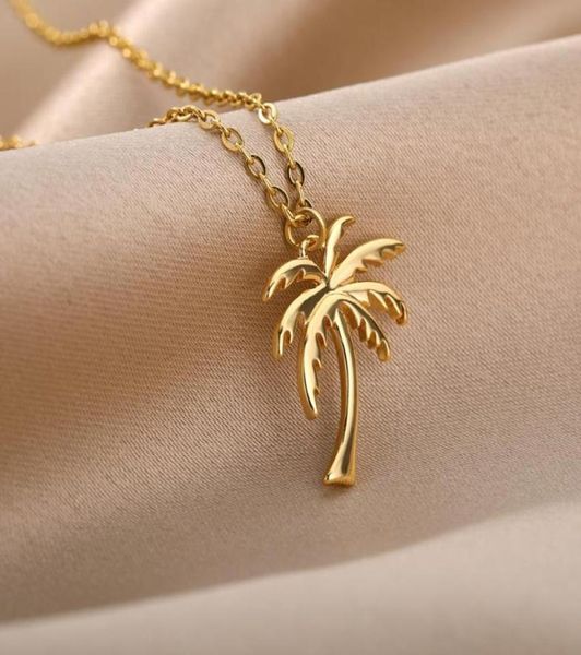 

pendant necklaces stainless steel coconut tree necklace for women gold sliver color palm charm collares fashion jewelry1682506, Silver