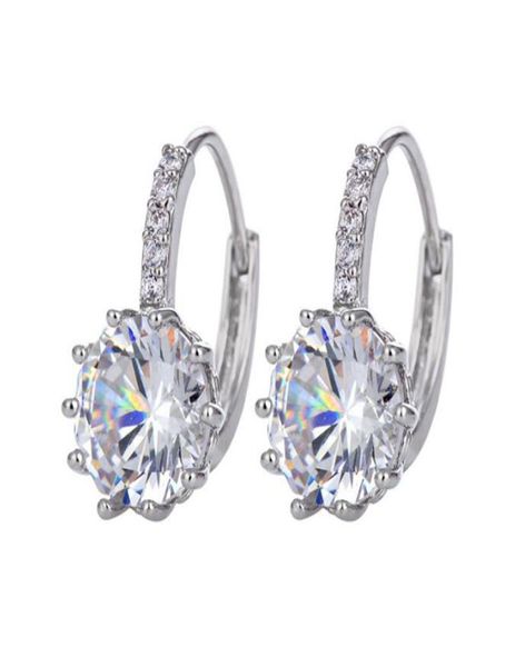 

luxury ear stud earrings for women 8 colors round with cubic zircon charm flower stud earrings women jewelry gift diamond earings9858337, Golden;silver