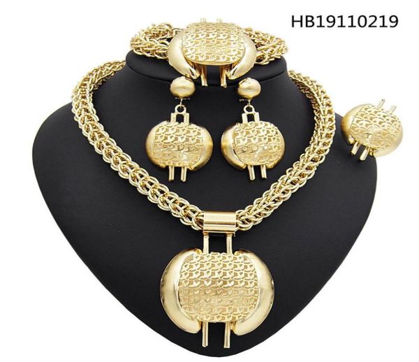 

yulaili new fashion dubai necklace jewelry sets for women gold big pendant earrings bracelet ring nigeria wedding bridal beautiful3322738, Black