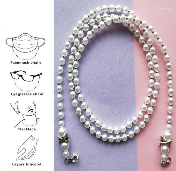 

sunglasses frames fashion simulated pearl mask chain face retainer bead holder glass eyewear nonslip lanyard necklace for women13791078, Silver