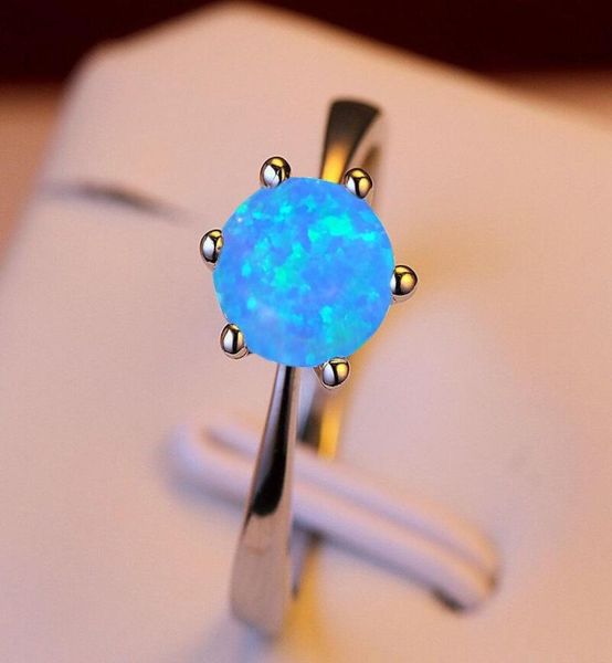 

classic 6mm round blue white fire opal rings for women wedding bands six promise engagement thin ring band jewelry9522897, Golden;silver