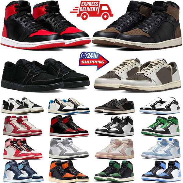 

jumpman 1 high basketball shoes men women 1s satin bred low black phantom reverse mocha palomino unc toe lucky green mens trainers sneakers