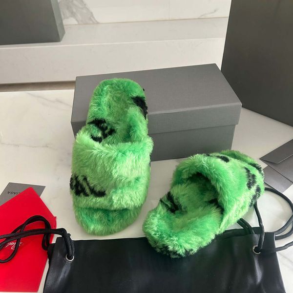 

fashion designer shoe luxury women wool sandals slippers woman slipper shoes brand autumn winter slides fur sandal casual shoes size fen s43, Black