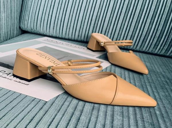 

large size slippers woman double use women sandals sping summer office lady work shoes chunky heel moccasins ladies hoof heels scu4989889, Black