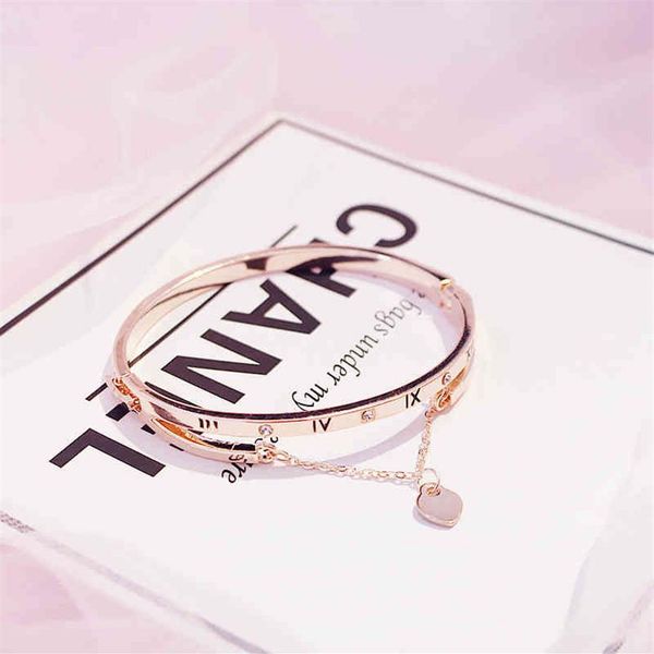 

gold rose stainless steel bracelets bangles female heart forever love charm bracelet for women jewelry2559, Golden;silver