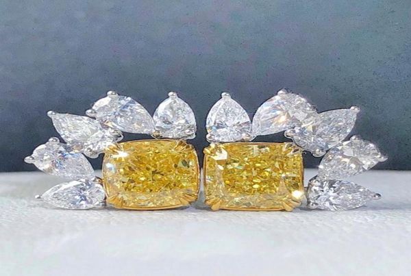 

stud caoshi dainty female earrings with shiny yellow crystal cz temperament women accessories for party luxury lady jewelry gift6056066, Golden;silver