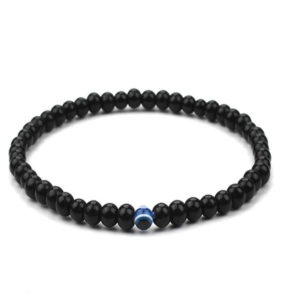 

new 20pcslot punk style diy jewelry black smooth strands beads evil eye bangle bracelets yoga bracelet for men women elastic brac2940272