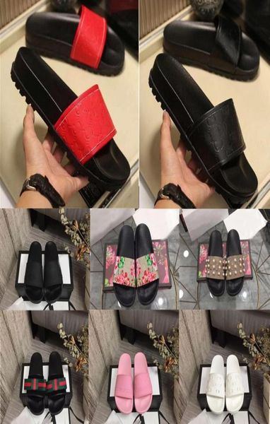 

2022 designer men women slippers rubber slides sandal flat blooms strawberry tiger bees green red white web shoes beach outdoor fl1340743, Black
