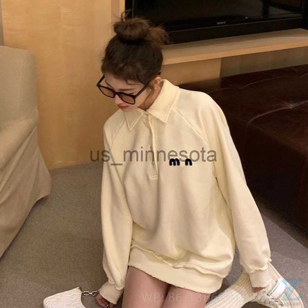 

women's t-shirt spr2023 new worn wide edition small collar long sleeve sweater casual j230908, White