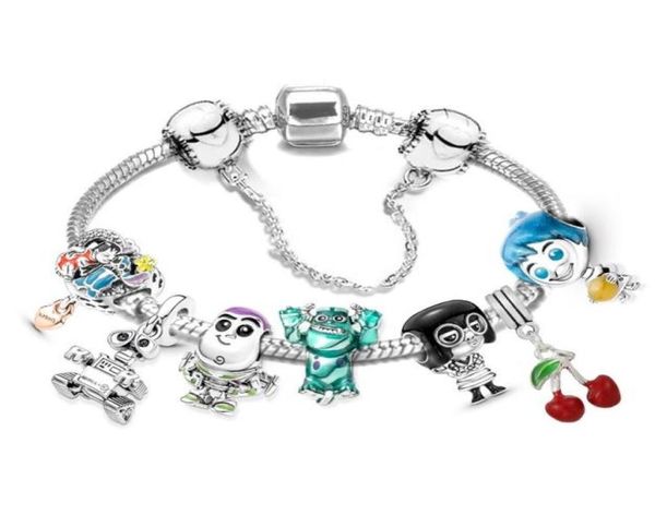 

2022 new charm bracelet cartoon boy girl cherry robot pendant heart european charm beads honeycomb beads bangle fits charm bracelets & neckl, Golden;silver