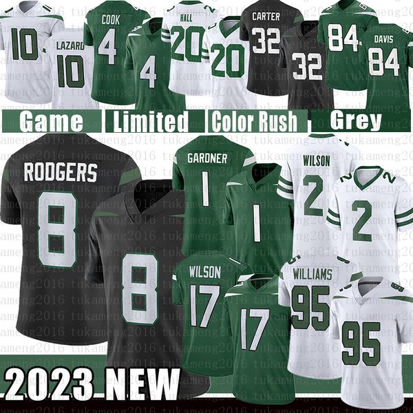 

mens 2 zach wilson football jersey quinnen williams garrett wilson ahmad sauce gardner aaron rodgers joe namath mark gastineau alijah vera-t, Black;red
