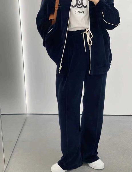 

high edition 22 autumn/winter new velvet embroidery casual pants sports set casual pants unisex, Black