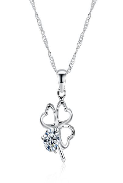 

rhodium plated necklaces fourleaf clover pattern mosaic white zircon pendant accessories s925 sterling silver necklace prom gifts9807283