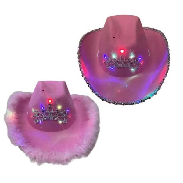 

wide brim hats pink cowgirl for women cow girl with tiara neck draw string felt cowboy costume accessories party hat4282925, Blue;gray