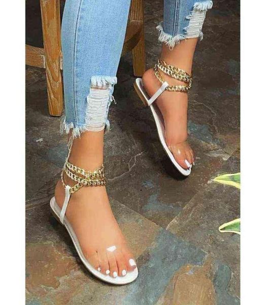 

2021 summer new style flat sandals fashion solid color chain open toe outdoor women039s shoes plus size 43 g02093932799, Black