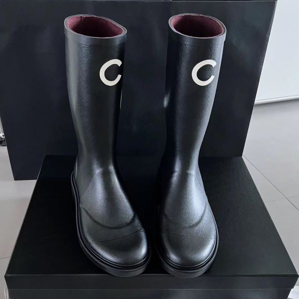 

brand designer square toe women's rain boots thick heel thick sole ankle booist excellent quality winter women rubber boot, Black