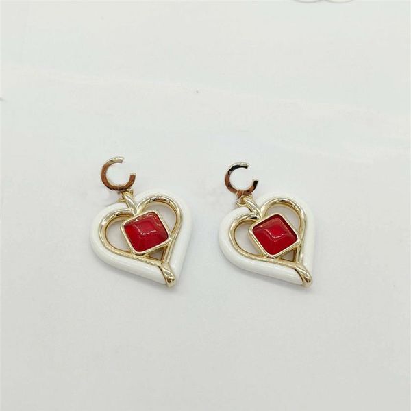 

2023 luxury quality charm heart shape pendant necklace with red and white color drop earring in 18k gold plated have stamp box ps7296a, Silver