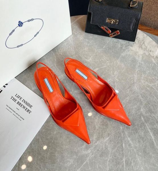 

fashionable cat heel sandals women039s triangle logo touch lacquer design exquisite noble versatile shoes4832098, Black