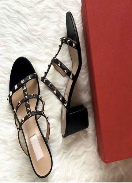 

summer rock stud sandalia feminina chunky heels women slipper sandals temperament slide slip on flip flop fashion party wedding eu4119793, Black