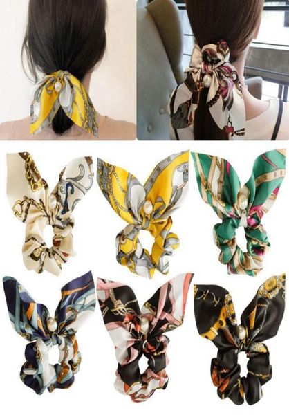 

designer headband pearl pendant scrunchies hairbands floral rope elastic ponytail holder fashion hair accessories 13 designs cyly1753943, Slivery;white