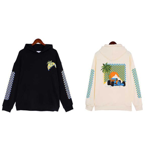 

hooded sweater rhude slogan men's sunset pattern american hoodie autumn/winter casual pullover, Black