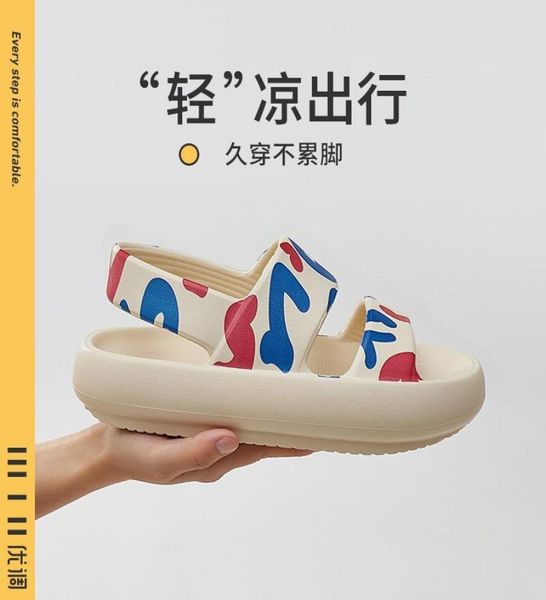 

sandals outside for women summer platform shoes printing beach female slides slippers outdoor soft eva 4cm thick sole nonslip1059324, Black