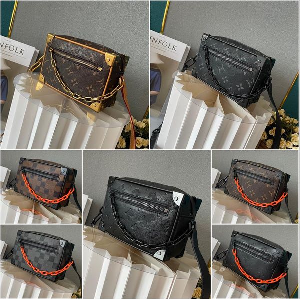 

luxury designer mens mini soft trunk monograms handbag chain cross body bag embossing leather box shoulder bag tote bag wallet m44735 m68906