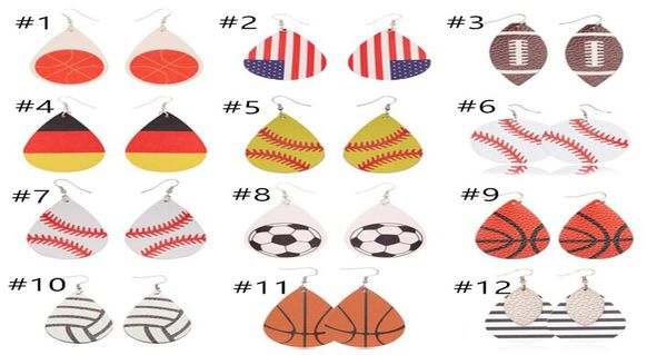 

fashion sports styles pu leather droplet shape earrings vintage baseball football america national flag earring kids jewelry t10c07068828, Red;brown