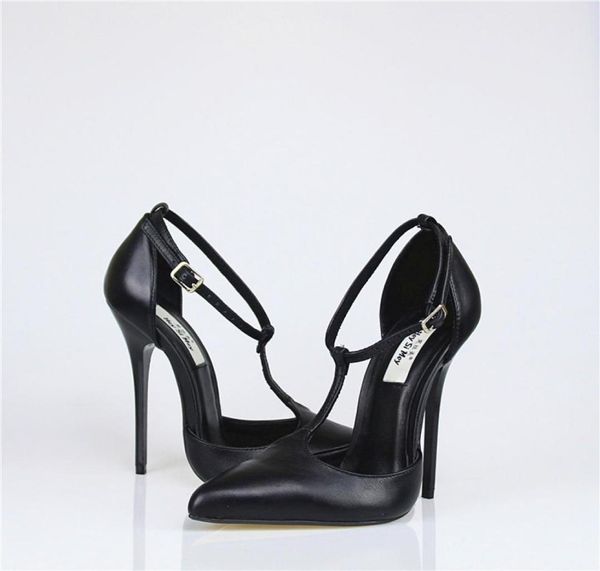 

13cm heel height almond shaped toes genuine leather stiletto heel pumps party shoes noh24950714, Black