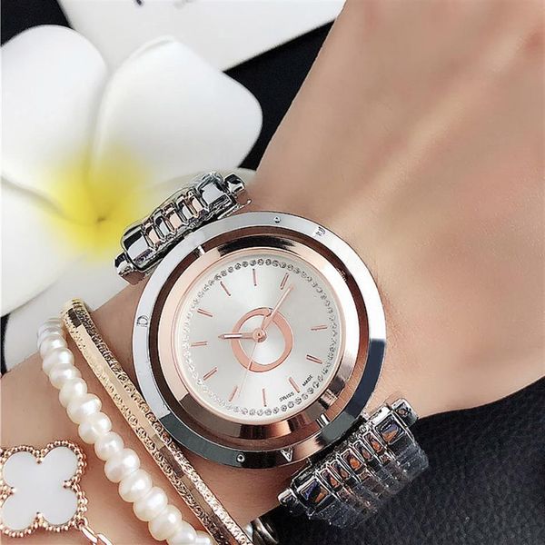 

fashion brand women girl crystal can rotate dial style steel metal band quartz wrist watch clock p672013, Slivery;brown