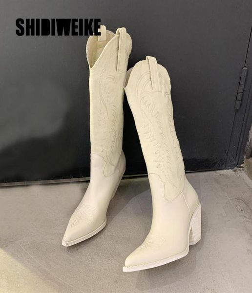 

fashion trend embossed microfiber leather women boots pointed toe western cowboy boots women kneehigh boots4853500, Black