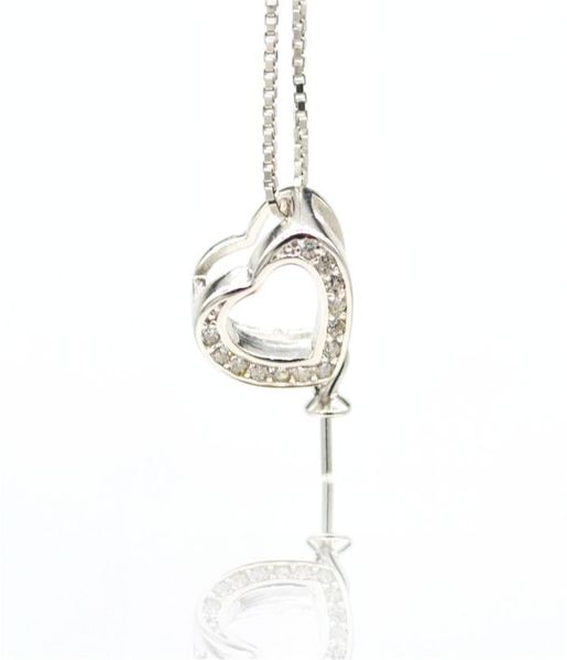 

s925 sterling silver pearl pendants setting necklaces pendant supporting mount zircon love heart necklace settings9069800, Slivery;crystal