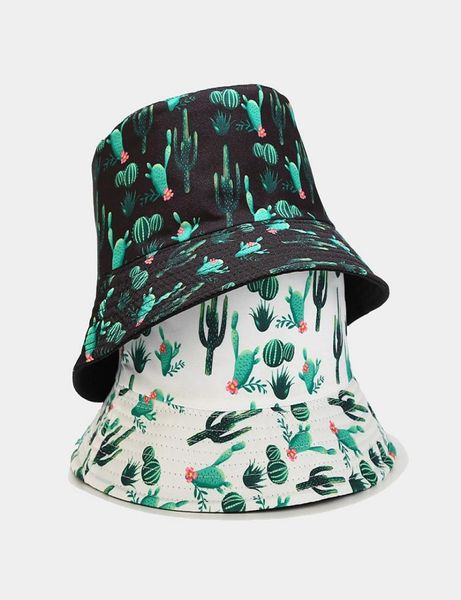 

ldslyjr cotton cactus pattern two sides wear bucket hat fashion joker outdoor travel sun cap for men and women 057241313, Blue;gray