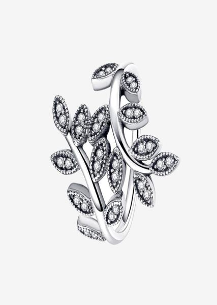 

cz diamond leaf ring womens sparkling wedding jewelry for 925 sterling silver gift rings with original box set1476524, Slivery;golden
