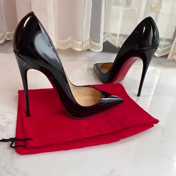 

designer women high heels shoes 8cm 10cm red shiny bottoms pointed toe nude black patent leather lady wedding shoes with dust bag size34-45
