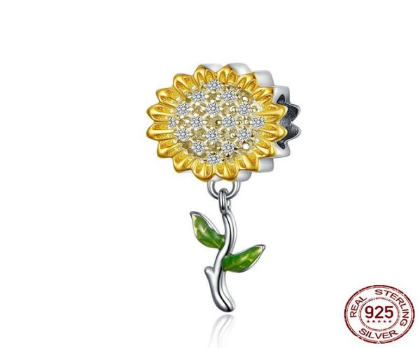 

cute real sterling silver charm beads for european bracelet unique diy golden flower jewellery9786412, Bronze;silver
