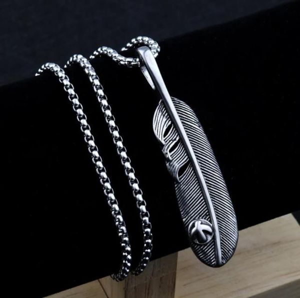 

punk feather necklace pendant for men0123456789102887908, Silver