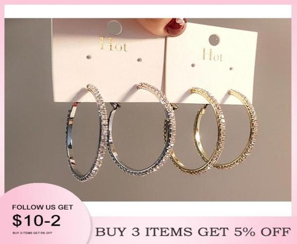 

hoop huggie 2021 fashion exaggeration style shining crystal rhine women039s round earrings exquisite luxury jewelry gifts7311978, Golden;silver