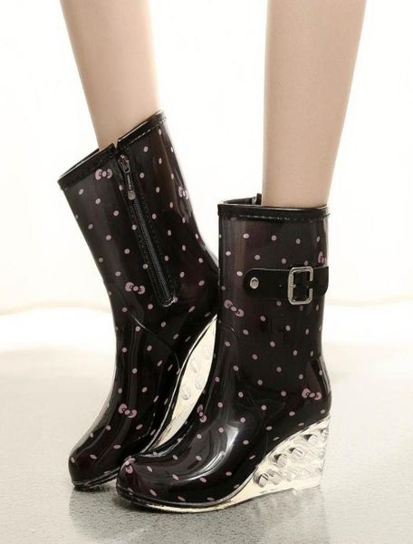 

winter boots punk style mid snow boots women039s midcalf nonslip rain boots outdoor wedge water shoes woman zapatos de mujer2525645, Black;red