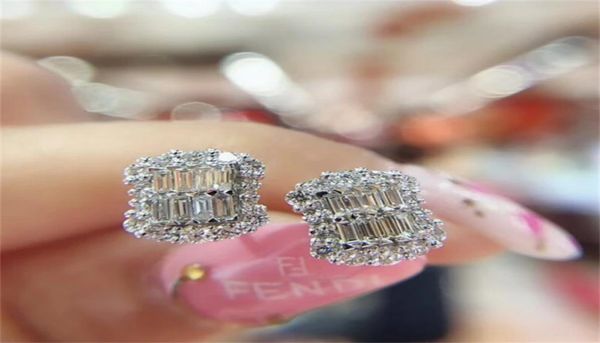 

baguette lab diamond stud earring real 925 sterling silver jewelry engagement wedding earrings for women bridal party gift7934309, Golden;silver