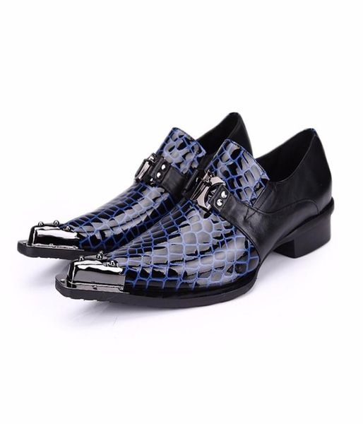 

new style luxury fashion genuine leather snakeskin mens shoes pointed metal wedding business suit shoe plus6438132, Black