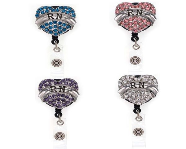 

10pcs mix colors registered nurse retractable badge reel heart shaped rn for doctor gift id badge holder rhinestone 4 colors7018373, Gray