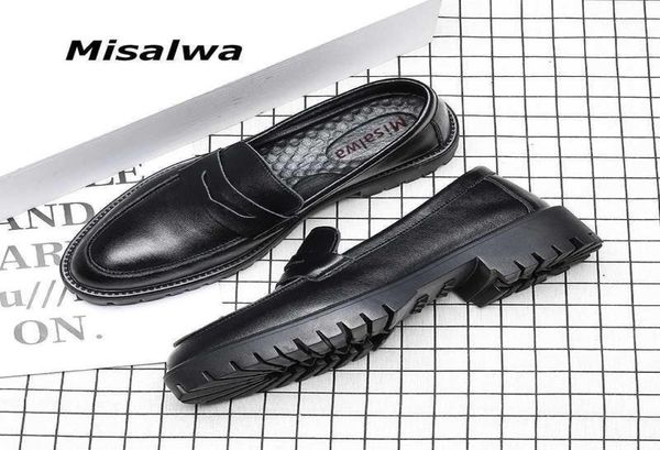 

dress shoes misalwa platform british casual men oxford social shoe thick sole white cow leather loafers slipon mid heel elevator 9138784, Black