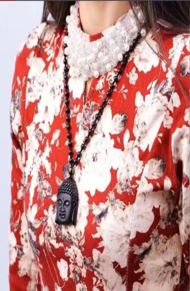 

pendant necklaces lucky natural black obsidian cameo buddha head bead chain amulet fortune necklace buddhism meditation men women 5385544, Silver